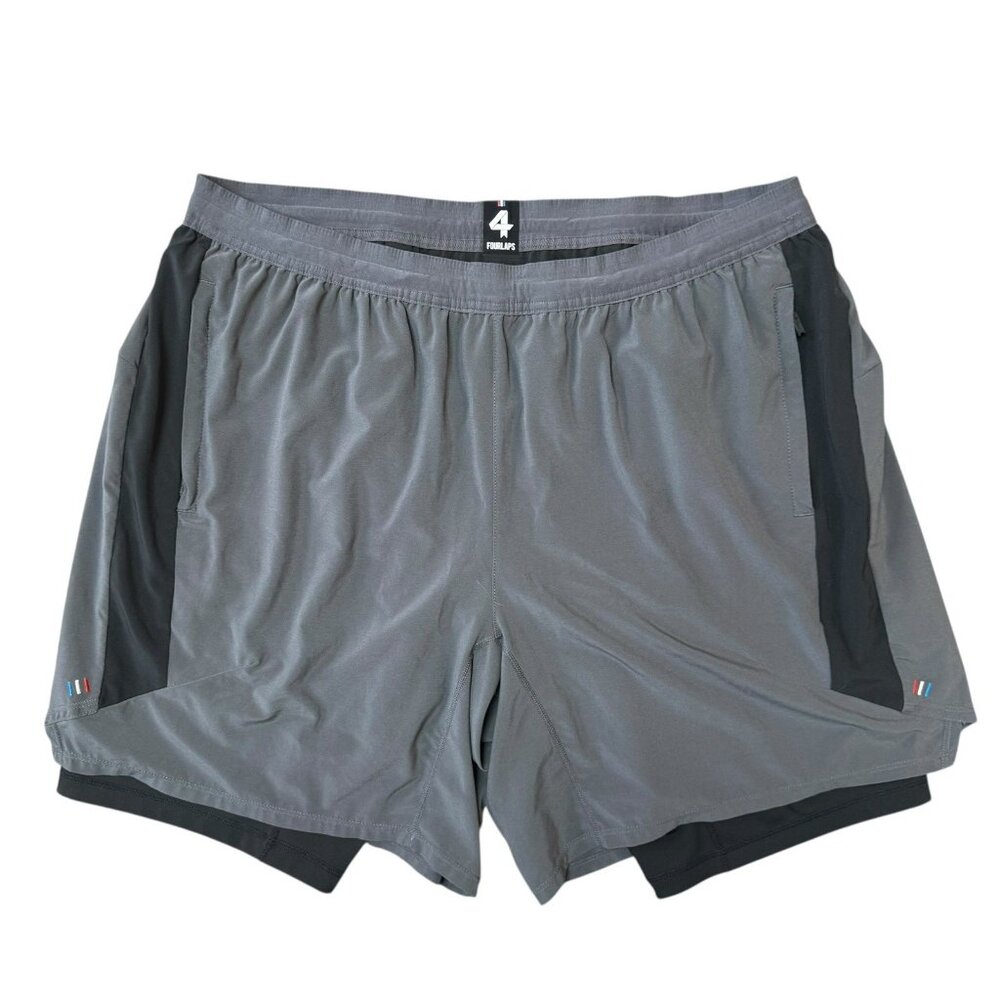 Fourlaps Athletic Running Shorts Lined Training Gym Workout Gray Black Mens XL